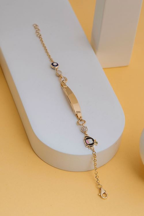 14 Ayar Altın Nazar Boncuklu Çocuk Künyesi