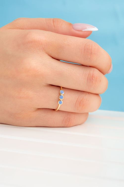 14 Ayar Altın Mavi Renkli Taşlı Yüzük