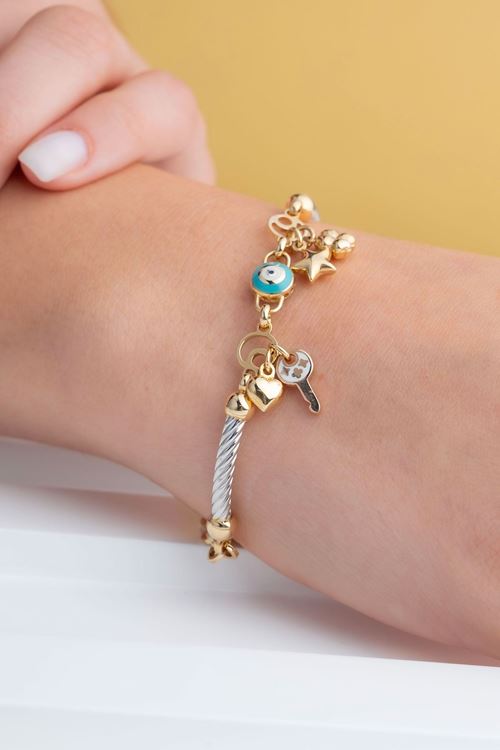 14 Ayar Sarı Beyaz Altın Şans Bileklik