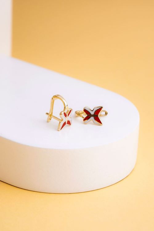 14 Ayar Altın Kelebek Desenli Çocuk Küpe