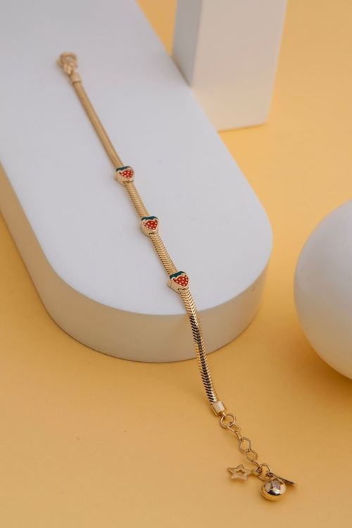 14 Ayar Altın 3 Çilek Figürlü Çocuk Bileklik