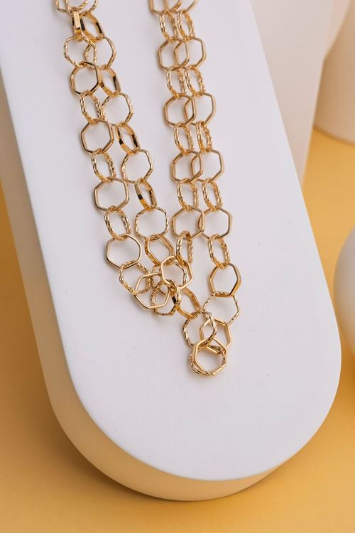 14 Ayar Altın Altıgen Desenli Kolye