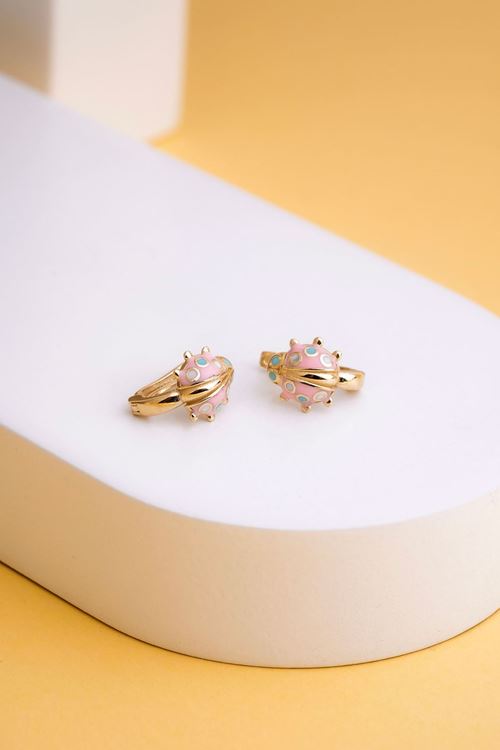 14 Ayar Altın Pembe Uğur Böceği Figürlü Küpe