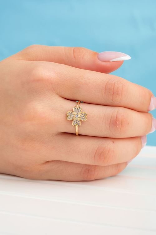 14 Ayar Altın Yonca Çiçek Yüzük