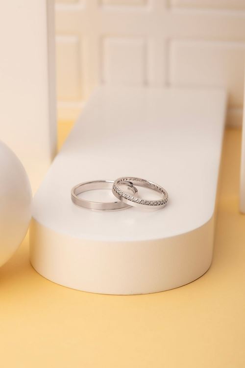 14 Ayar Beyaz Altın İnce Erkek Alyans