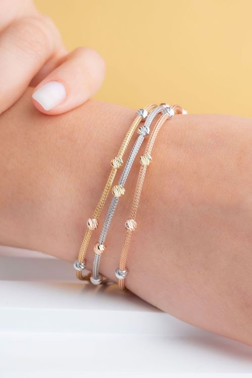 14 Ayar ÜçRenkli Altın 3 Sıra Toplu Bileklik