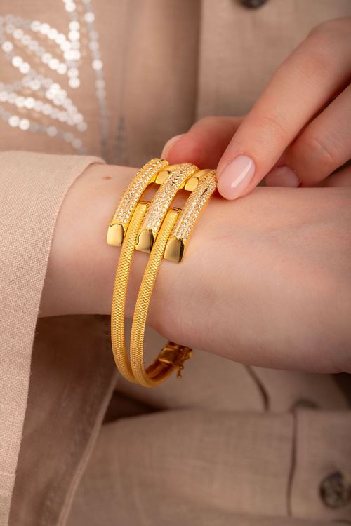 14 Ayar Sarı Altın Kaburga 3 Sıra Bilezik