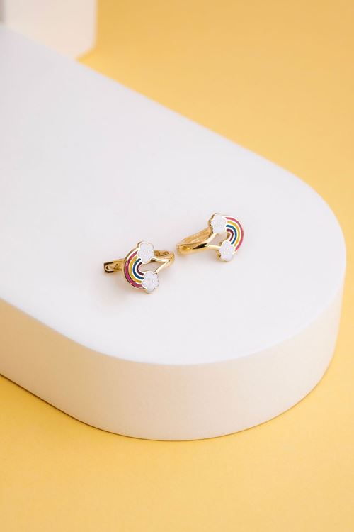 14 Ayar Altın Gökkuşağı Figürlü Çocuk Küpe