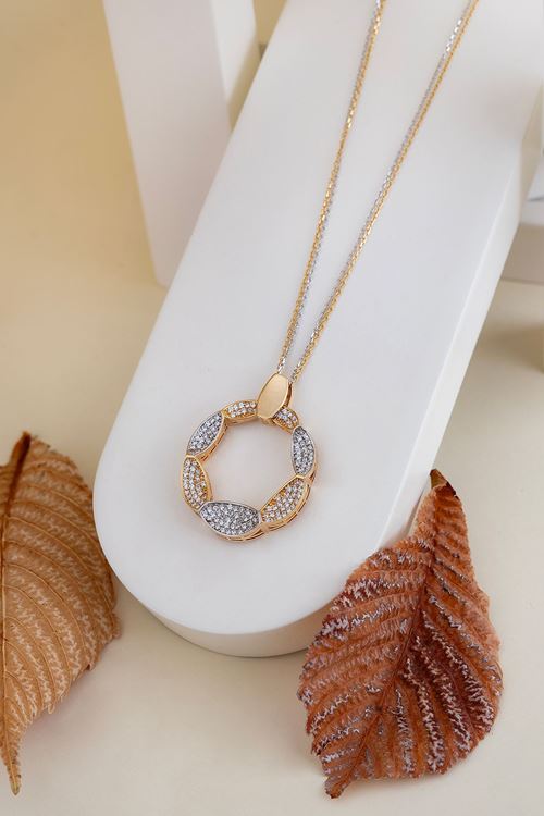 14 Ayar Yeşil Beyaz Altın Tasarım Taşlı Kolye