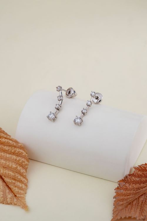 14 Ayar Beyaz Altın Taşlı Su Yolu Küpe