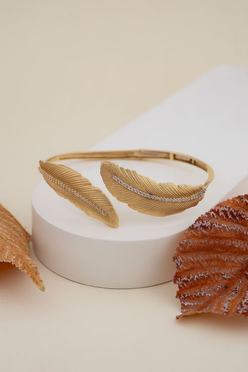 14 Ayar Altın Yaprak Model Tasarım Bilezik