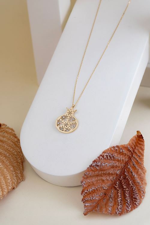 14 Ayar Altın Kartanesi Figürlü Nar Kolye