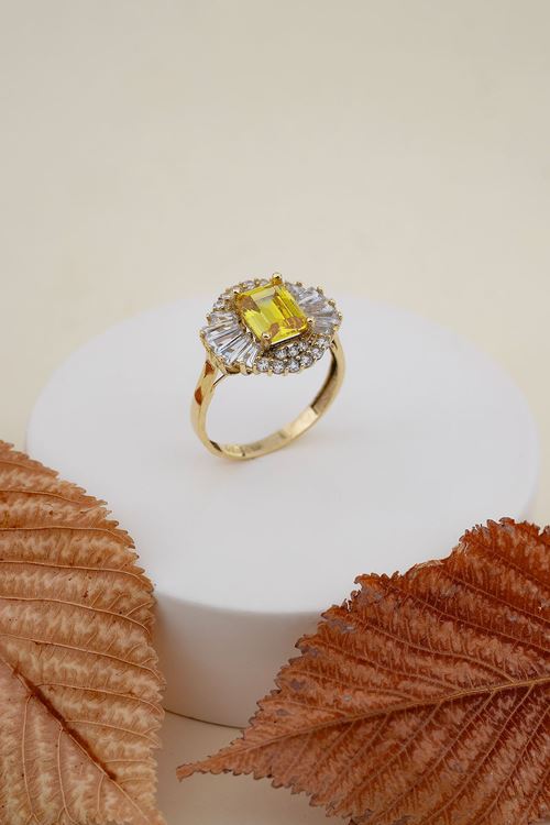 14 Ayar Altın Sarı Taşlı Baget Yüzük