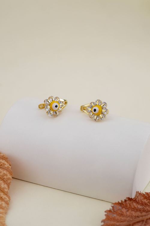 14 Ayar Altın Sarı Nazar Boncuklu Çocuk Küpesi