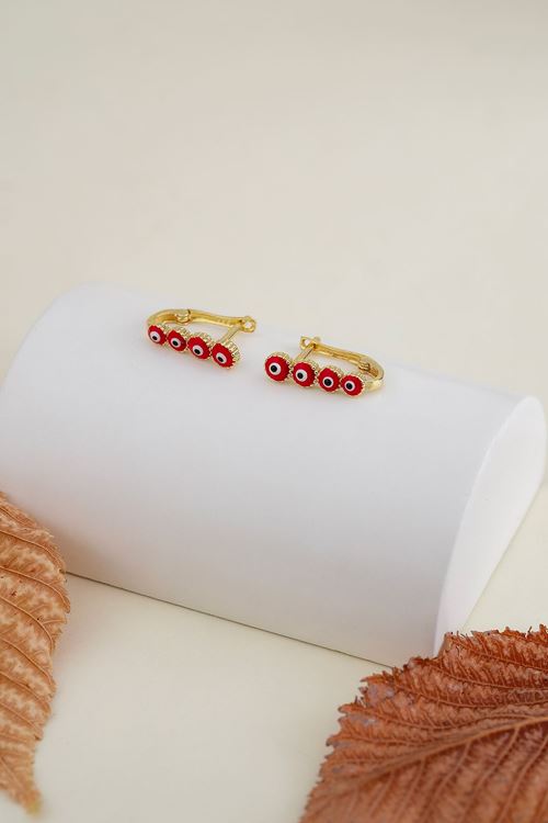 14 Ayar Altın Kırmızı Nazar Boncuklu Çocuk Küpesi