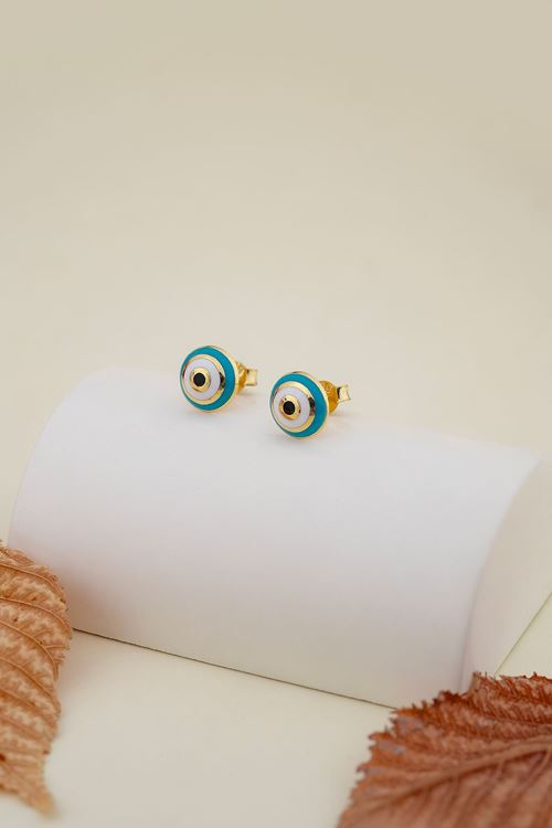 14 Ayar Sarı Altın Vidalı Nazar Küpe 