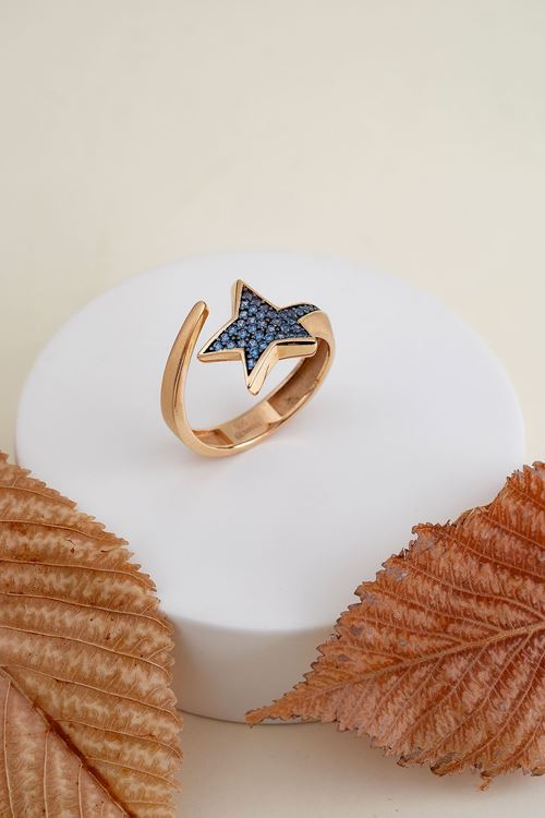 14 Ayar Rose Altın Mavi Taşlı Yıldız Yüzük