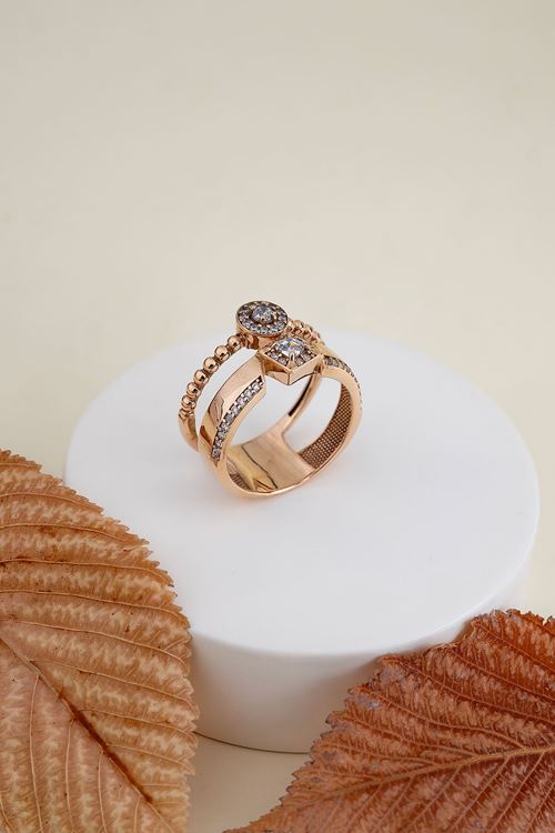 14 Ayar Altın Çift Görünümlü Tasarım Yüzük