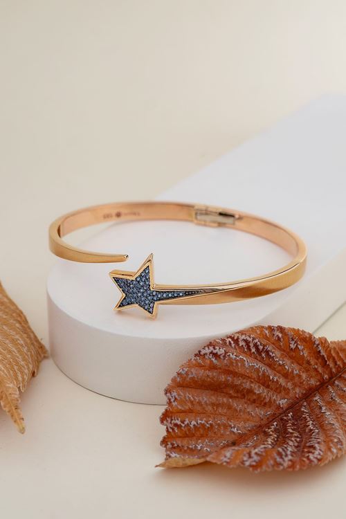 14 Ayar Rose Altın Mavi Taşlı Yıldız Bilezik