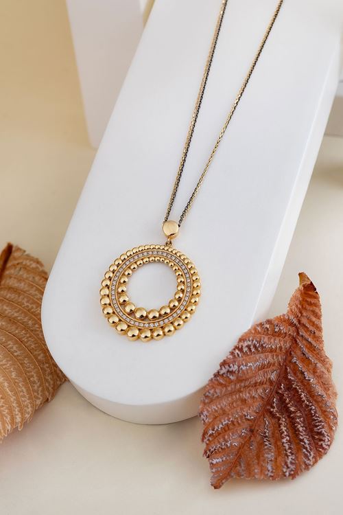 14 Ayar Altın Yuvarlak Model Taşlı Kolye