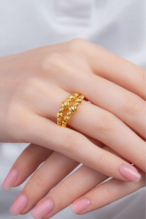 8 Ayar Sarı Altın Toplu 2 Sıra Fantezi Yüzük