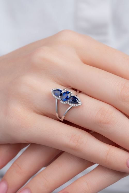 1,72 Carat Pırlanta Mavi Taşlı Fantezi Yüzük