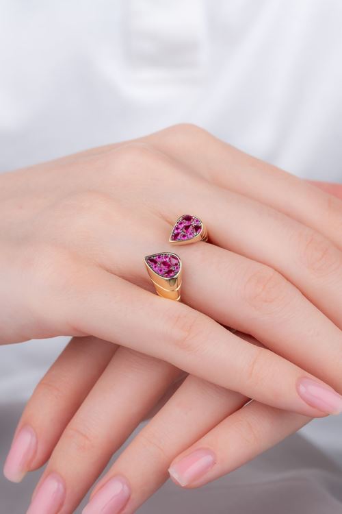 14 Ayar Altın Damla Pembe Taşlı Cetaş Yüzük