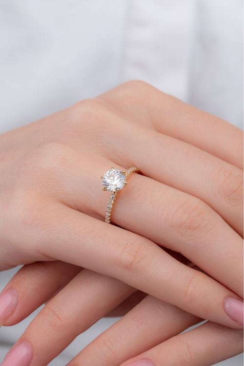 14 Ayar Altın Altı Tırnak Tektaş Yüzük