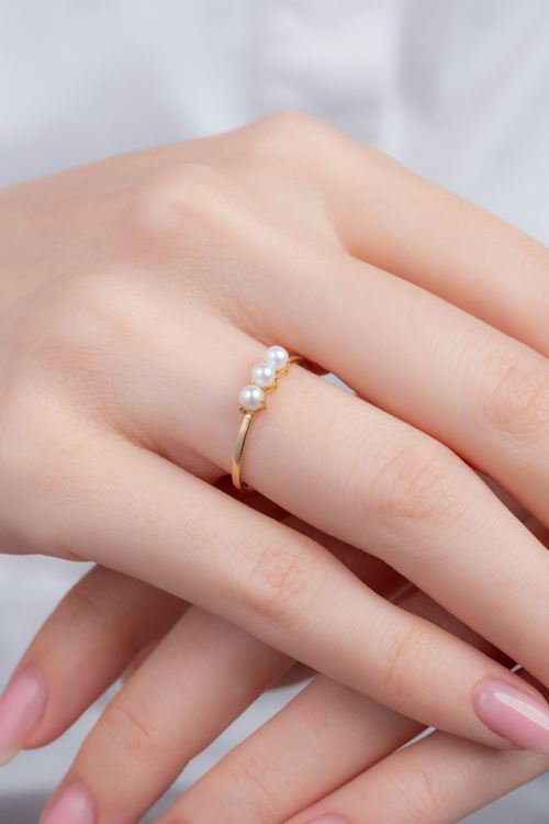 14 Ayar Altın İnci Taşlı Minimal Yüzük