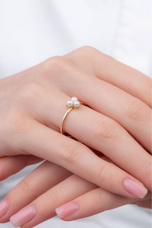 14 Ayar Altın İncili Minimal Yüzük