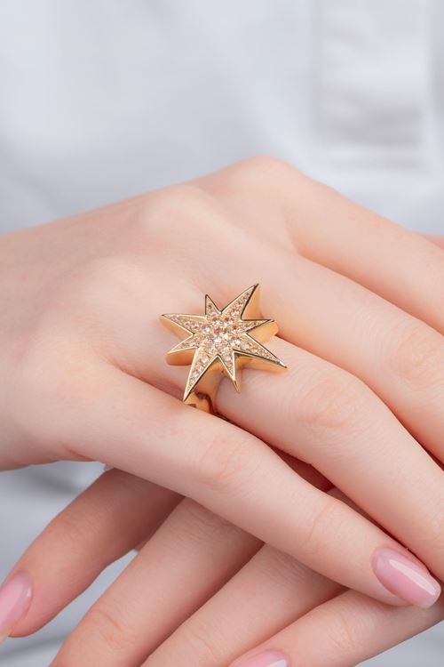 14 Ayar Altın Kutup Yıldızı Taşlı Büyük Yüzük