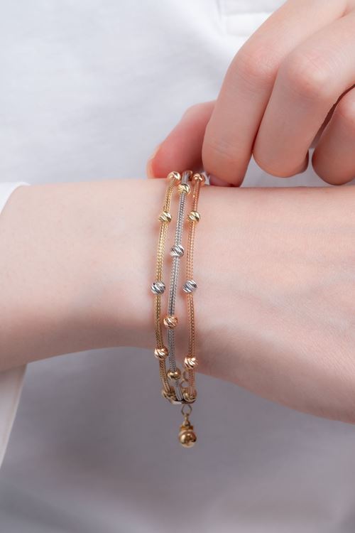 14 Ayar ÜçRenkli Altın 3 Sıra Toplu Bileklik