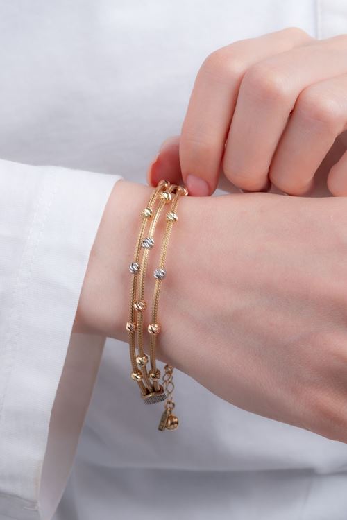 14 Ayar Sarı Altın 3 Sıra Toplu Bileklik