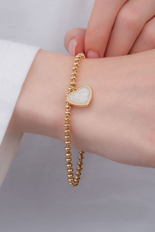 14 Ayar Altın Beyaz Mineli Kalp Bileklik