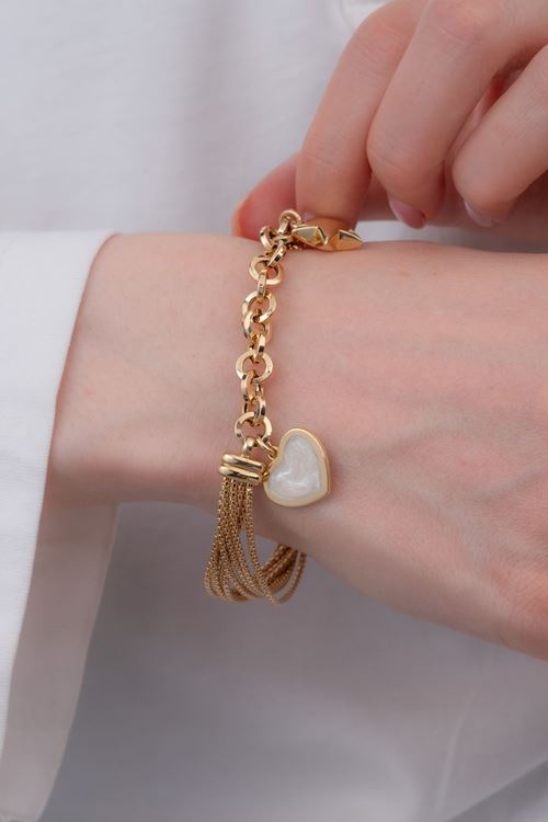 14 Ayar Altın Beyaz Mine Kalpli Yıldız Bileklik