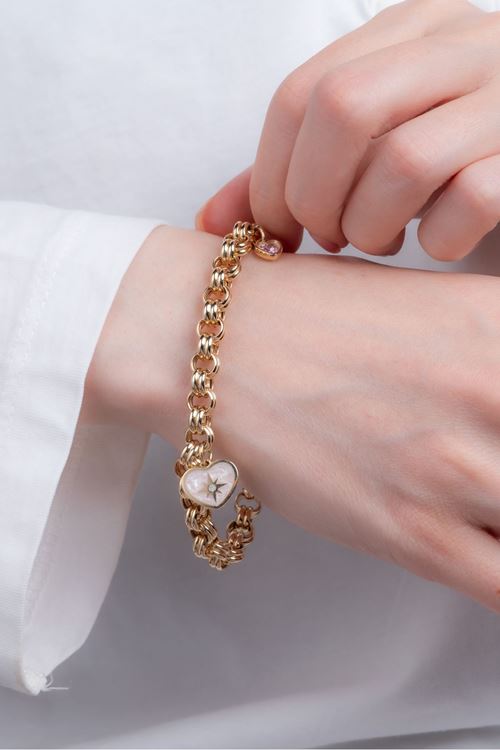 14 Ayar Altın Pembe Kalp Sallantılı Bileklik