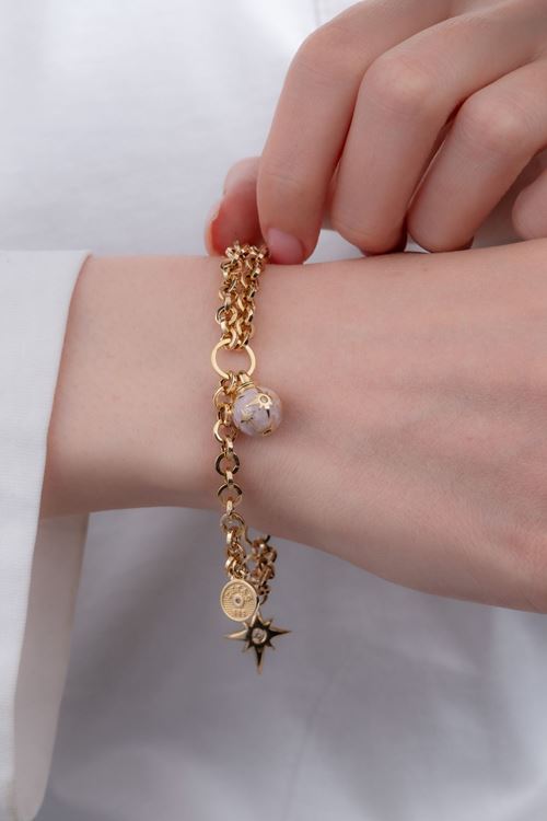 14 Ayar Altın Pembe Toplu Kutup Yıldızlı Bileklik