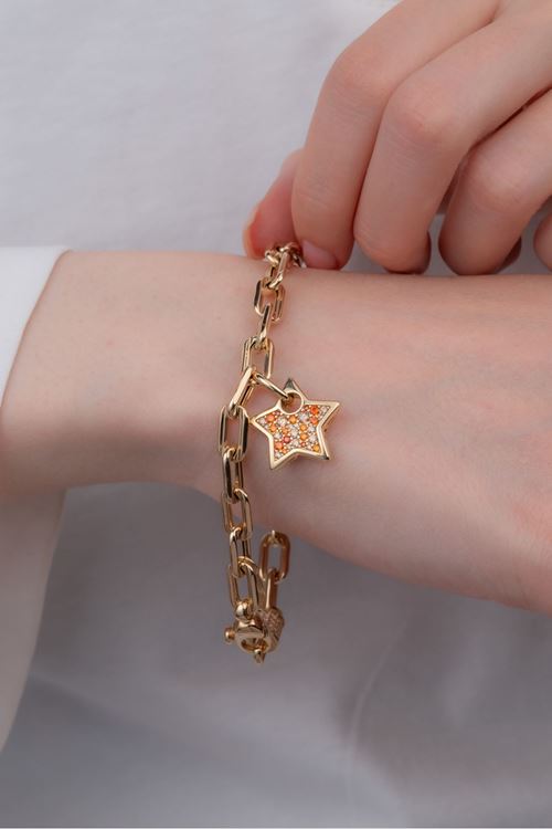 14 Ayar Altın Turuncu Taşlı Yıldız Cetaş Bileklik