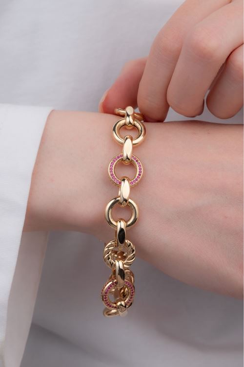 14 Ayar Altın Pembe Taşlı Tasarım Bileklik