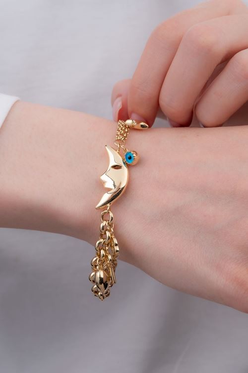 14 Ayar Altın Hilal Figürlü Charmlı Bileklik