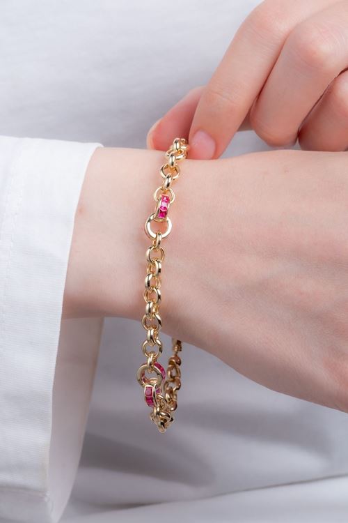 14 Ayar Altın Pembe Taşlı Doch Bileklik