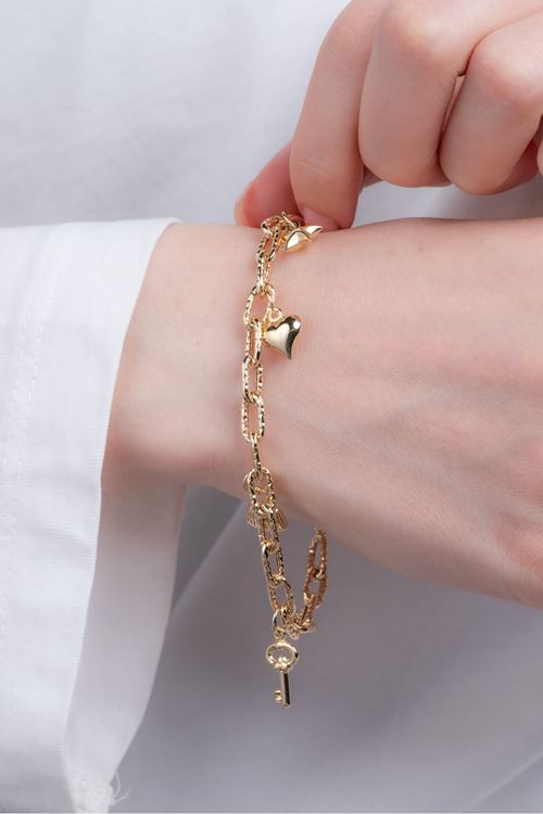 14 Ayar Altın Şans Charmlı Trend Bileklik