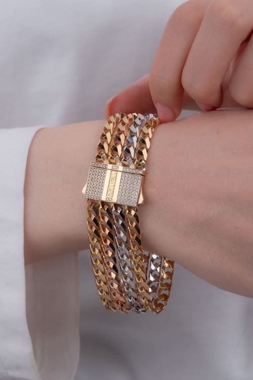 14 Ayar Üç Renk Altın 19 Mm Gurmet Bileklik