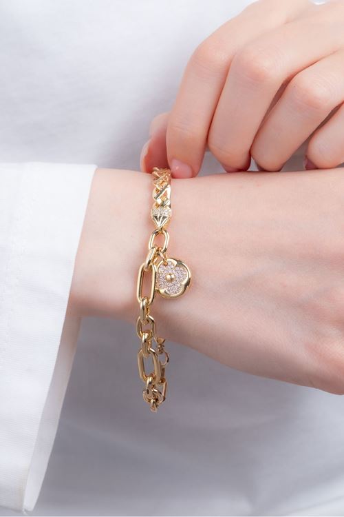 14 Ayar Altın Yonca Model Taşlı Bileklik