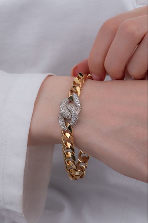 14 Ayar Sarı Beyaz Altın Taşlı Gurmet Bileklik