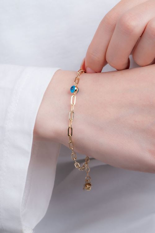 14 Ayar Altın Nazar Boncuklu İnce Tasarım Bileklik