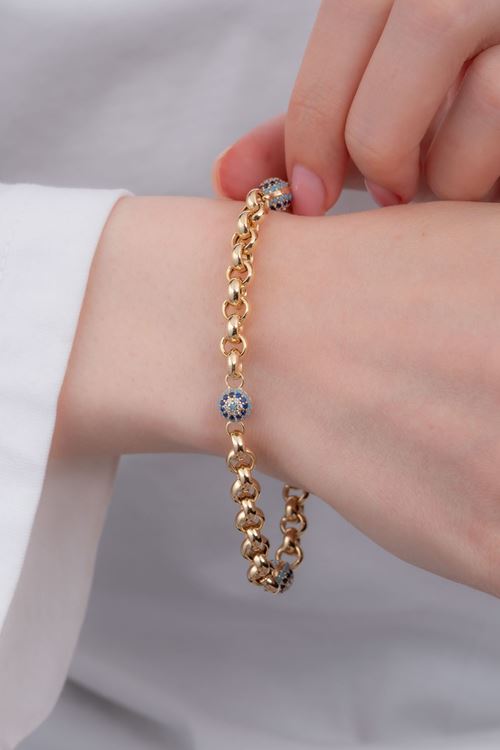 8 Ayar Altın Üçlü Nazar Boncuklu Bileklik