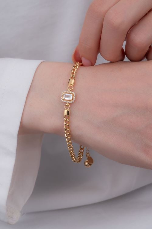 8 Ayar Altın Baget Taşlı İnce Bileklik