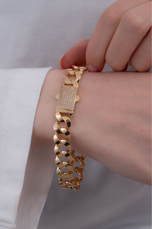 8 Ayar Altın Kilit Taşlı Gurmet Model Bileklik