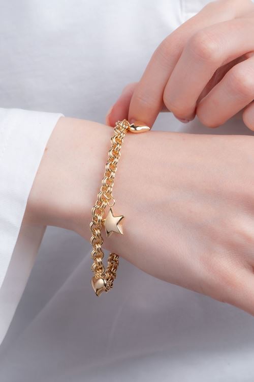 8 Ayar Altın Yıldız Kalp Sallantılı Bileklik